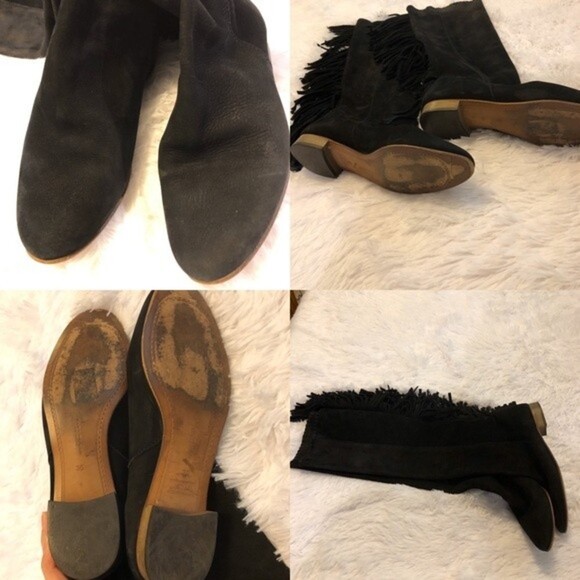 Zara Fringe Suede Boots Black Size 36 - Picture 6 of 7